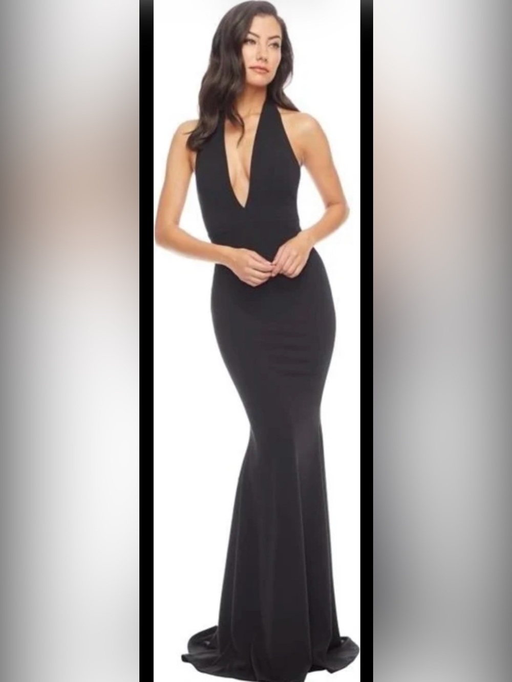Dress the population woman’s Camden sleeveless halter plunging long stretch gown